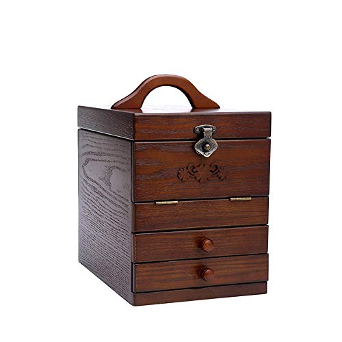 EHVYBDX Schmuckkästchen aus Holz, für Ringe, Halsketten und Ohrringe, Schmuck-Organizer, Schmuckschatulle, geschnitzt, hohe Kapazität, Schmuckaufbewahrung, Organizer, Schrank, Ohrringe, Armband von EHVYBDX