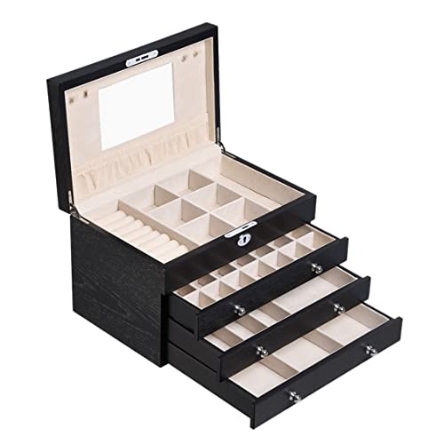 EHVYBDX Schmuckschatulle für Damen, groß, verspiegelt, Uhren-Organizer, Halskette, Ring, Ohrringe, abschließbar, Geschenkbox, Holz-Schmuckschatulle, Schmuck-Organizer von EHVYBDX