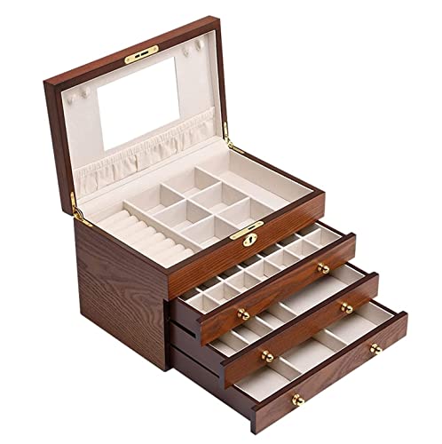 EHVYBDX Schmuckschatulle für Damen, groß, verspiegelt, Uhren-Organizer, Halskette, Ring, Ohrringe, abschließbar, Geschenkbox, Holz-Schmuckschatulle, Schmuck-Organizer von EHVYBDX