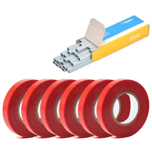 fach Locher PVC -Anlagen -Tie -Klebeband -Werkzeuge Astband mit Stapelbindungsbindungsklebeband für Gartenwerkzeuge Bindmaschine Maschine Bindegerät(6Pcs Red Tapes Nail) von EHYSYN