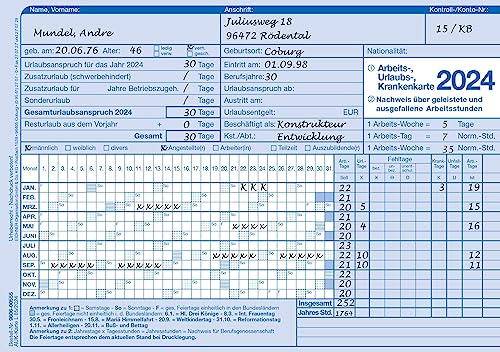 20 Formulare zur Erfassung von Arbeits-, Urlaubs- und Krankenzeiten für das Jahr 2024 von EICHNER ORGANISATIONS SYSTEME