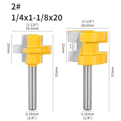 6 MM – 12,7 MM, 2 Stück, Nut- und Federmontage, Fräser-Set, Hartmetall-Fräser for die Holzbearbeitung for Holzwerkzeuge(6.35x28.6x20) von EIENQBVL