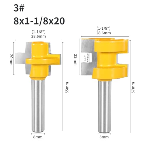 6 MM – 12,7 MM, 2 Stück, Nut- und Federmontage, Fräser-Set, Hartmetall-Fräser for die Holzbearbeitung for Holzwerkzeuge(8x28.6x20) von EIENQBVL