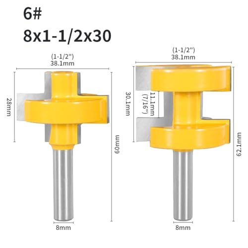 6 MM – 12,7 MM, 2 Stück, Nut- und Federmontage, Fräser-Set, Hartmetall-Fräser for die Holzbearbeitung for Holzwerkzeuge(8x38.1x30) von EIENQBVL