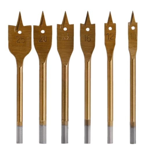 Spatenbohrer-Set, 6-teiliges Lochsägen-Bohrer-Set, Holzbearbeitungs-DIY-Werkzeug, Spaten-Dill-Bits, Holz-Flachlochbohrer, 10 mm – 25 mm(Titanium Plating) von EIENQBVL