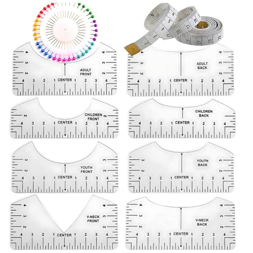 EIHI 10 Stücke T Shirt Ausrichtungslineal,Plotter,Plotter Zubehör,DIY T-Shirts Ausrichtlineale,Schablonen-Lineal,Mit Maßband und Nadelnähzubehör,Nähen Zubehör von EIHI