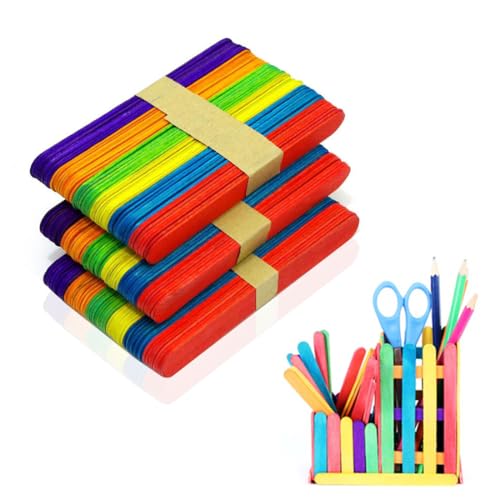 EIHI 200 Stück 11.4 * 1 * 0.2CM Bunte Holzstäbchen, Holzstäbe zum basteln,Eisstiele Holz,eisstäbchen Holz,Holzeisstiele zum Basteln Popsicle Sticks Eisstiele aus Holz Bunt Natur Kosmetik von EIHI