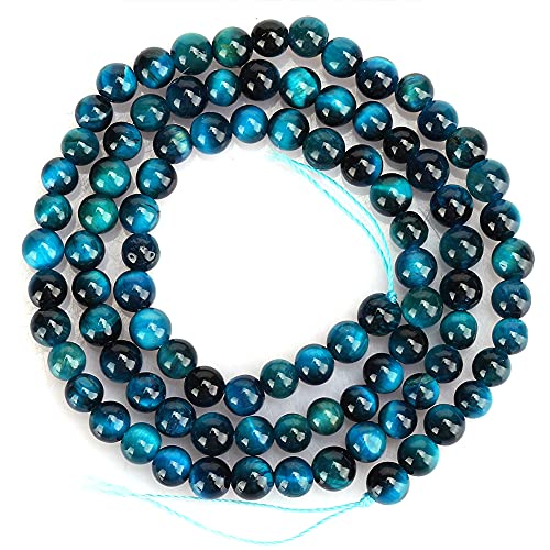 Blaue Tigerauge-Runde Perlen, Edelstein-Armband-Halskette, DIY-Schmuckherstellungszubehör, Steinblaue Tigerauge-Runde Perlen für die Schmuckherstellung (4 mm, 92 Stück/Schnur.) von EIMSOAH
