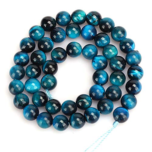 Blaue Tigerauge-Runde Perlen, Edelstein-Armband-Halskette, DIY-Schmuckherstellungszubehör, Steinblaue Tigerauge-Runde Perlen für die Schmuckherstellung (8 mm, 48 Stück/Schnur.) von EIMSOAH