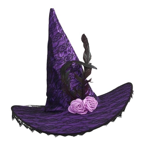 EINCORN Hexenhut Rosen Dekoration Hut Karneval Maskeraden Hut Damen Halloween Hut Kostüm Zubehör von EINCORN