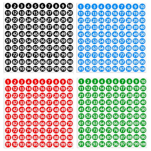 2000 Stück Nummer Aufkleber,Klebezahlen Wetterfest,10mm 20 Blatt 1 bis 100 Fortlaufende Zahlen Aufkleber Klebepunkte Bunt Etiketten Selbstklebend für Büro Schließfach Heim Ordnen Adventskalender von EIROVYA