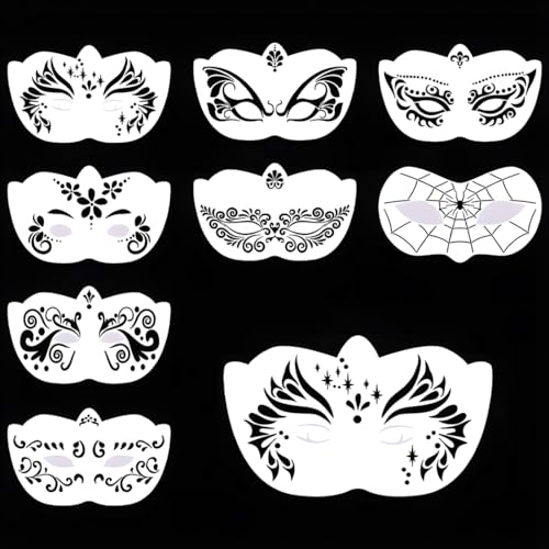 8 Stück Lack Gesichts Stencil Wiederverwendbare Tätowierung Malerei Template Körper Kunst Blumen Gesichts Make-up Design Tools für Halloween Karneval Make-up Fasching von EIYVPRA