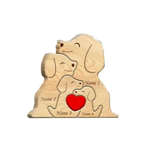 EJASBYUFB Holz Hund Warme Familie Puzzle Set Home Dekoration Geschnitzt Ornament Party Dekoration Handwerk (4 Stück) von EJASBYUFB