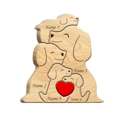 EJASBYUFB Holz Hund Warme Familie Puzzle Set Home Dekoration Geschnitzt Ornament Party Dekoration Handwerk (5 Stück) von EJASBYUFB