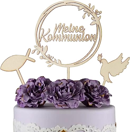 3 Stück Cake Topper, Tortenstecker Holz Wunschtext zur Meine Konfirmation Taube Fisch, Personalisiert Kuchendeko Cupcake Deko zur Taufe Party für Junge Mädchen, Verlobung, Hochzeitsgeschenk, Weiß von EJOTSTSD