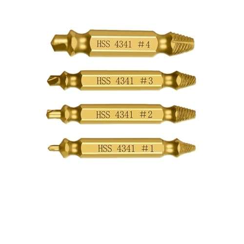 4/5/6Pcs Set Damaged Screw Extractor Center Drill Bit Set Woodworking Tools Broken Bolt Extractor Bolts Screws Remover Extractor EKFBQBGW(Gold 4pcs No Box) von EKFBQBGW