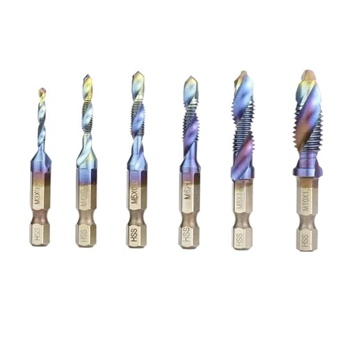 M3-M10 Screw Tap Drill Bits Hss Taps Countersink Deburr Set Metric Combination Bit High Speed Steel Tap Compound Drill Bit EKFBQBGW(Blue 6pcs Set) von EKFBQBGW