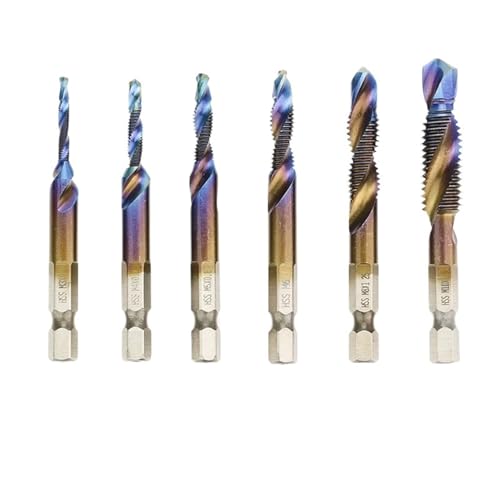 M3-M10 Screw Tap Drill Bits Hss Taps Countersink Deburr Set Metric Combination Bit High Speed Steel Tap Compound Drill Bit EKFBQBGW(Blue 6pcs Set Long) von EKFBQBGW