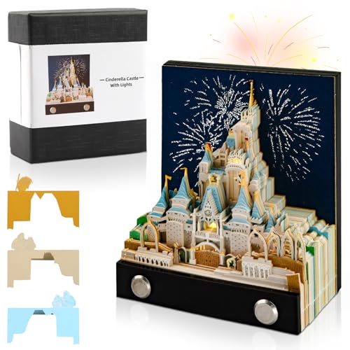 2025 3D Tischkalender-Notizblock, Magic Castle 3D-Notizblock, 3D Schlossmodell Papierkunst Abreißen 2025 mit Licht, Kreative 3d-Notizblock, 3D Diy Desktop-Ornament von EKKONG