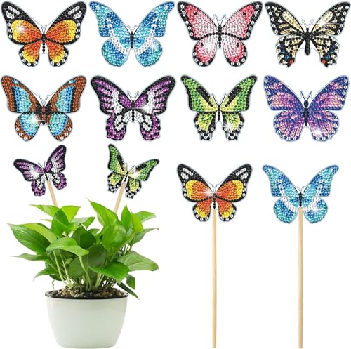 EKKONG 8 Stück Schmetterling Diamond Painting, Schmetterling 5D Diamand Painting Set, DIY Diamond Painting Kinder Mädchen Erwachsene für Gartendeko Bastelhandwerk von EKKONG