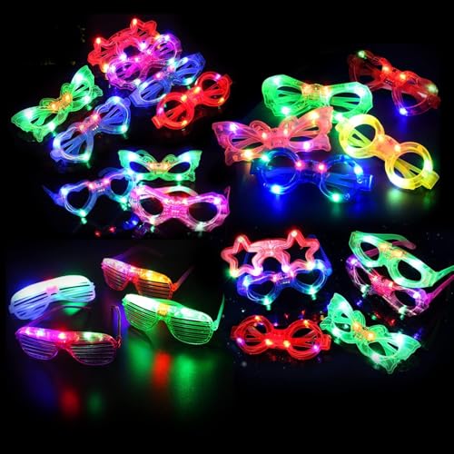 EKKONG LED Brille 12 Stück Led Brillen für Party Leuchtbrillen Leuchtende Partybrille 7 Formen Leuchtbrille für Geburtstag, Karneval, Halloween, Party Spielzeug, Geschenk von EKKONG