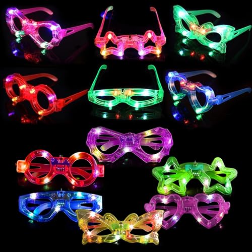 EKKONG LED Brille für Party 12 Stück Leuchtbrille Leuchtende Brillen Herzförmige Schmetterlings Sterne Form LED Partybrille für Geburtstag Karneval Halloween Party Spielzeug Geschenk von EKKONG