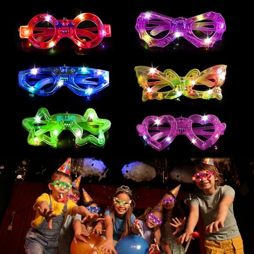 EKKONG LED Brille für Party 6 Stück Leuchtbrille Leuchtende Brillen Herzförmige Schmetterlings Sterne Form LED Partybrille für Geburtstag Karneval Halloween Party Spielzeug Geschenk von EKKONG