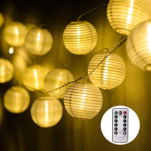 EKKONG Led Lichterkette,Verbesserte Version mit Fernbedienung und Timer, Lampion 30LEDs 7.8m Laterne Wasserdichte Gartenbeleuchtung, Batteriebetrieben (Warmweiß) von EKKONG