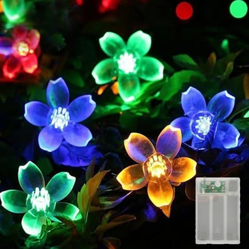 EKKONG Lichterkette Blumen,Lichterkette Außen Solar 3M 20LED Blumen-Lichterkette,Wasserdichte Kirschblüte Lichterkette für Hochzeit Patio Weihnachten Dekoration (Farbe) von EKKONG