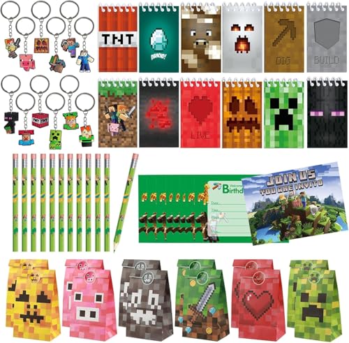 EKKONG Miner Gaming Party Bag Fillers, Birthday Party Supplies, Miner Party Favors with Keychain Party Bags Pencils Invitations Cards Notebook, Game Decorations for Kids, Birthday Gift Fillers EKKONG Miner Gaming Party Bag Fillers, Birthday Party Supplies, Miner Party Favors with Keychain Party Bags Pencils Invitations Cards Notebook, Game Decorations for Kids, Birthday Gift Fillers von EKKONG