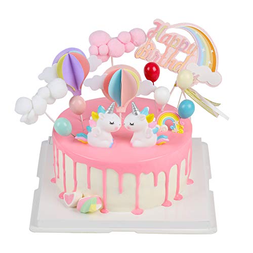 EKKONG Tortendeko Geburtstag, Cake Topper Einhorn Tortendekoration kuchendeko, 14er Set einschließlich Regenbogen, Ballon, Einhorn, Happy Birthday, Wolke für Kinder Geburtstag Baby Shower von EKKONG