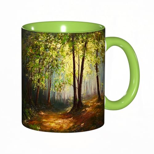 EKLMPS Becher aus Keramik, Ideal als Geschenk, Hochwertiger Aufdruck, Tasse mit Motiv, Tee Becher, Coffee Cup, 330ml,Natur, Wald Baum in Erde Farbe Effekte Frühling Wald Werke gemalt d von EKLMPS