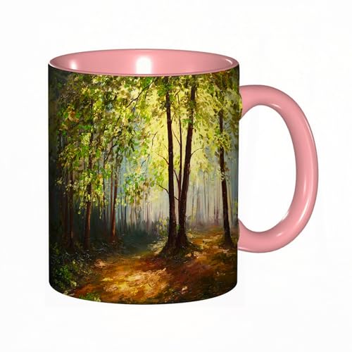 EKLMPS Becher aus Keramik, Ideal als Geschenk, Hochwertiger Aufdruck, Tasse mit Motiv, Tee Becher, Coffee Cup, 330ml,Natur, Wald Baum in Erde Farbe Effekte Frühling Wald Werke gemalt d von EKLMPS