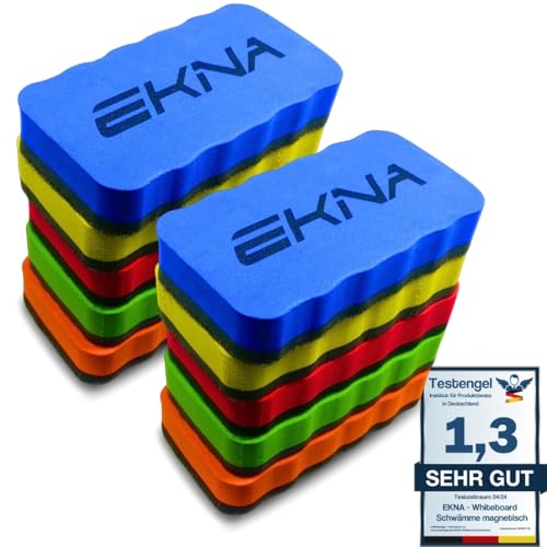 EKNA 110 x 55mm Schwamm Whiteboard - 10 bunte Whiteboard eraser - Schwamm für Whiteboard & Kreidetafel - Wand Radierer zur Trockenreinigung bei Markern, Stifte & Kreide (10er-Set) von EKNA