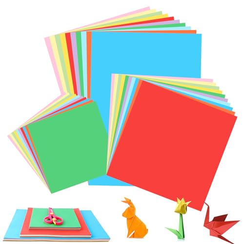 300 Blatt Origami Papier A4, 20x20cm und 15x15cm Bastelpapier Set mit Kinderschere, Quadratisch Faltpapier Doppelseitig Buntes Papier für Kinder DIY Bastelprojekte von EKOCEV