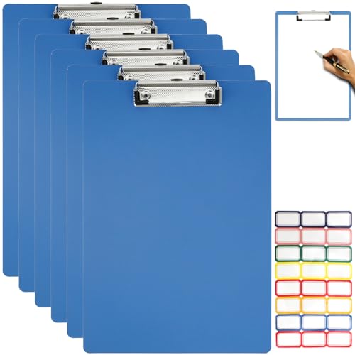 A4 Klemmbrett Kunststoff Blau Zwischenablage Schreibblock mit Bunte Aufkleber, Pad Halter Clipboard für Büro Schule von EKOCEV