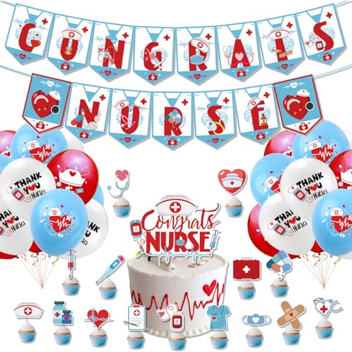 EKSMA Nurse Grad Themed Partei, Nurse Cupcake Toppers, 37 Stücke Krankenschwester Party Dekoration, einschließlich Banner, Kuchendekoration, Luftballons, Geeignet für Aktivitäten von EKSMA