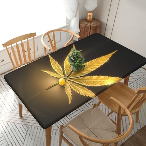 EKYOSHCZ Rechteckige Tischdecke, wasserdicht, elastisch, für 152 cm große Tische, abwischbar, Tischdecke für Picknick, Camping, drinnen und draußen, 76,2 x 182,9 cm, Golden Cannabis von EKYOSHCZ