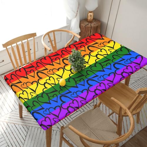 Gay Pride Rechteckige Tischdecke mit Regenbogenmuster, wasserdicht, elastisch, passend für 152 cm, Tischdecke, abwischbar, Tischdecke für Picknick, Camping, drinnen und draußen, 76,2 x 182,9 cm von EKYOSHCZ