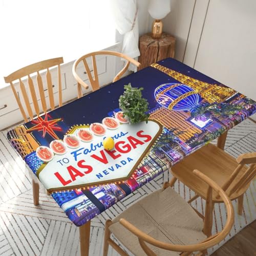 Las Vegas Night City Rechteckige Tischdecke, wasserdicht, elastisch, passend für 152 cm, Tischdecke, abwischbar, Tischdecke für Picknick, Camping, drinnen und draußen, 76,2 x 183,9 cm von EKYOSHCZ