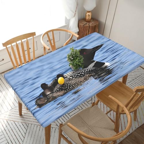 Loon Birds Rechteckige Tischdecke, wasserdicht, elastisch, passend für 152 cm Tische, Tischdecke, abwischbar, Tischdecke für Picknick, Camping, drinnen und draußen, 76,2 x 182,9 cm von EKYOSHCZ