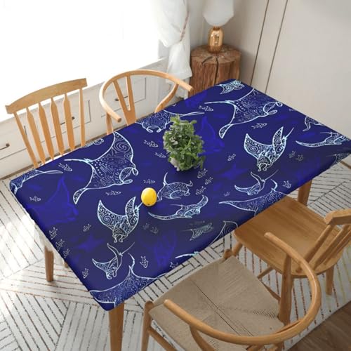 Manta Ray and Fish Rechteckige Tischdecke, wasserdicht, elastisch, passend für 152 cm, Tischdecke, abwischbar, Tischdecke für Picknick, Camping, drinnen und draußen, 76,2 x 183,9 cm von EKYOSHCZ