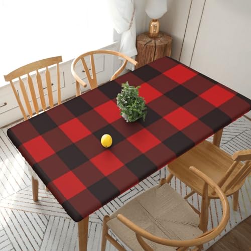 Rechteckige Tischdecke, wasserdicht, elastisch, für 152 cm große Tische, abwischbar, Tischdecke für Picknick, Camping, drinnen und draußen, 76,2 x 182,9 cm, Rot und Schwarz von EKYOSHCZ