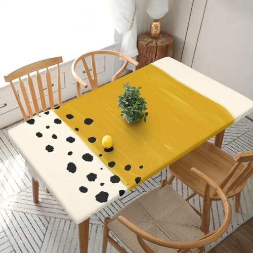 Rechteckige Tischdecke, wasserdicht, elastisch, für 152 cm große Tische, abwischbar, Tischdecke für Picknick, Camping, drinnen und draußen, 76,2 x 182,9 cm, Senfgelb und Schwarz von EKYOSHCZ