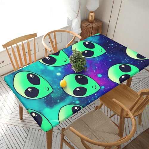 Rechteckige Tischdecke mit Alien-Motiv, wasserdicht, elastisch, für 152 cm große Tische, abwischbar, Tischdecke für Picknick, Camping, drinnen und draußen, 76,2 x 183,9 cm, Grün von EKYOSHCZ