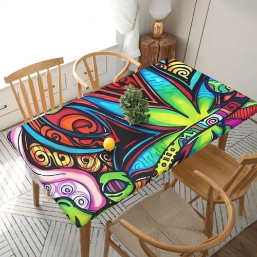 Rechteckige Tischdecke mit Blättermotiv, wasserdicht, elastisch, für 152 cm große Tische, abwischbar, Tischdecke für Picknick, Camping, drinnen und draußen, 76,2 x 182,9 cm von EKYOSHCZ