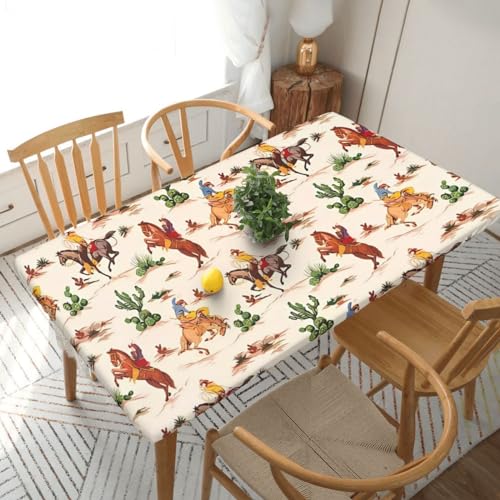 Rechteckige Tischdecke mit Cowboy-Reitpferd, wasserdicht, elastisch, passend für 152 cm Tische, Tischdecke, abwischbar, Tischdecke für Picknick, Camping, drinnen und draußen, 76,2 x 183,9 cm von EKYOSHCZ