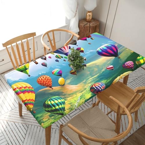 Rechteckige Tischdecke mit Heißluftballons, wasserdicht, elastisch, passend für 152 cm Tische, Tischdecke, abwischbar, Tischdecke für Picknick, Camping, drinnen und draußen, 76,2 x 182,9 cm von EKYOSHCZ