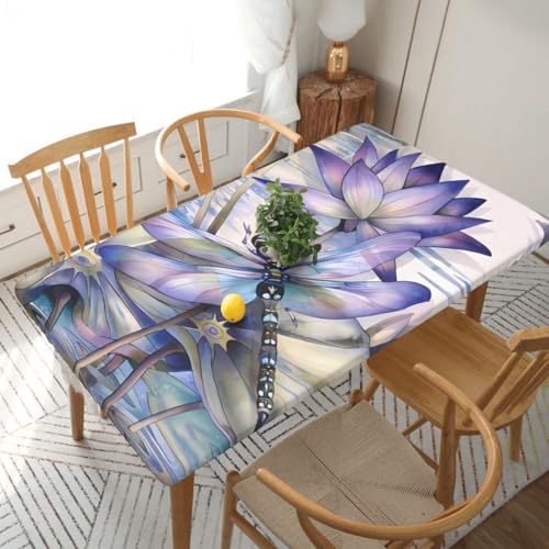 Rechteckige Tischdecke mit Libelle auf Lotusblüte, wasserdicht, elastisch, für 152 cm, Tischdecke, abwischbar, Tischdecke für Picknick, Camping, drinnen und draußen, 76,2 x 182,9 cm von EKYOSHCZ