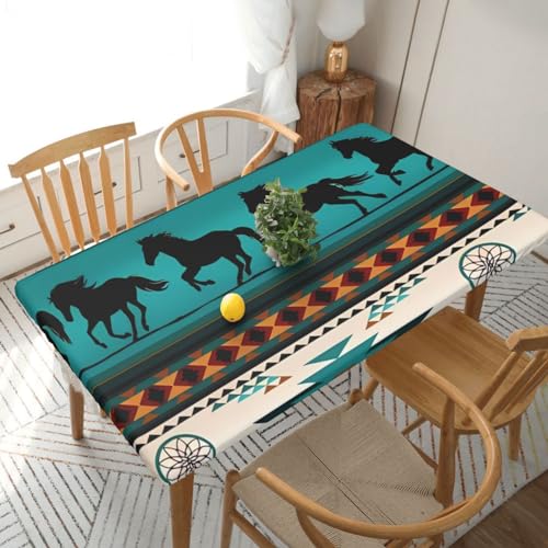 Rechteckige Tischdecke mit Pferdestreifenmuster, wasserdicht, elastisch, passend für 152 cm große Tische, Tischdecke, abwischbar, Tischdecke für Picknick, Camping, drinnen und draußen, 76,2 x 182,9 cm von EKYOSHCZ